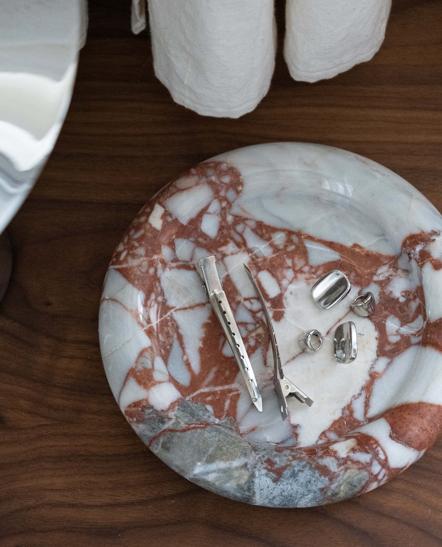Red Round Marble Tray